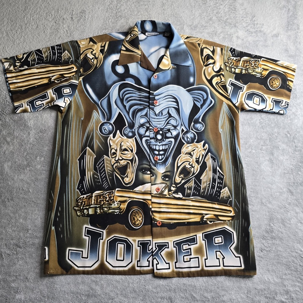 Million Guy Joker Button Up S/S Shirt Mens Size 15 Y2K Lowrider Streetwear